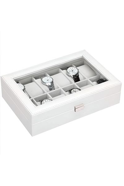 rexa 12-Slot Watch Storage Box Organizer – Unisex Watch Display Case (30W x 20D x 8H cm)