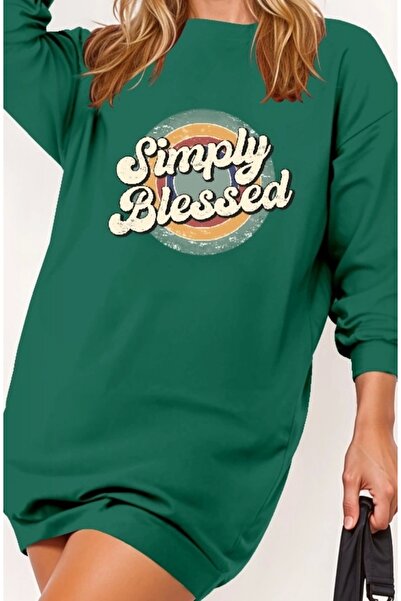 Vendyl    Women's Long Sleeve Crew Neck Lettered Viscose Two Thread Dress