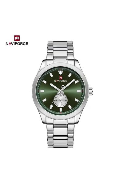 Naviforce Men's Luxury Green Stainless Steel Watch – Waterproof Luminous Hands Elegant Dress Design