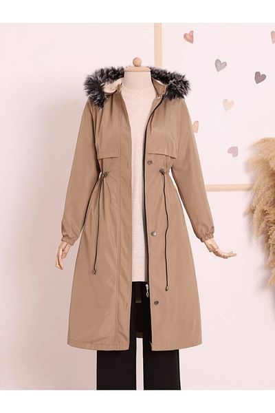 nedo7 Removable Hooded Tunnel Lace-Up Bondit Coat - Light Mink