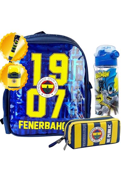Fenerbahçe Licensed Kindergarten Bag, Double Eyed Pencil Bag - Pencil Sharpener-Eraser-Bottle Gift
