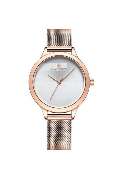 Naviforce Elegant Women's Quartz Watch Stylish Round Dial with Minimalist Design Stainless Steel Mesh Strap