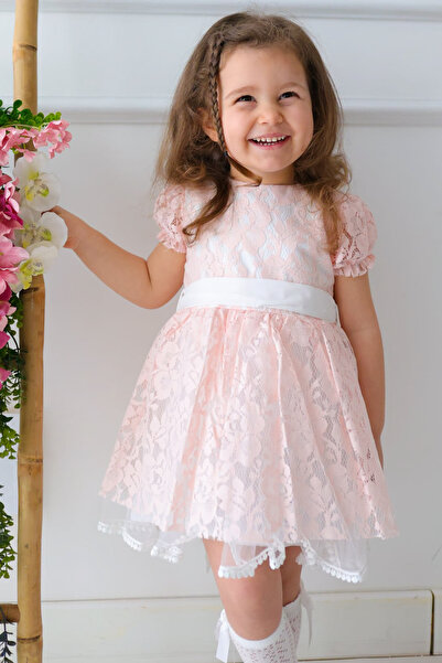 Baby Animals Kız Bebek Elbise Kız Çocuk Elbise Doğum Günü Parti Düğün Elbise Dantelli Kısa Kol Astarlı Elbise