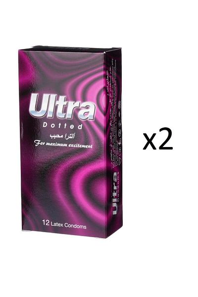 ULTRA Pack of Condoms - Lubricated and Dotted (12 Pieces, 2 Boxes)