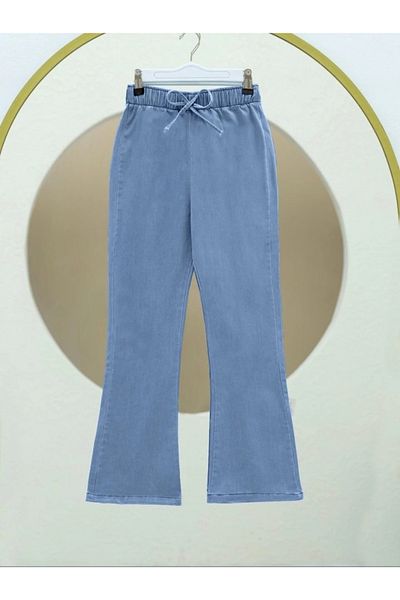 nedo7 Flared Leg Lace Detailed Jeans - Blue