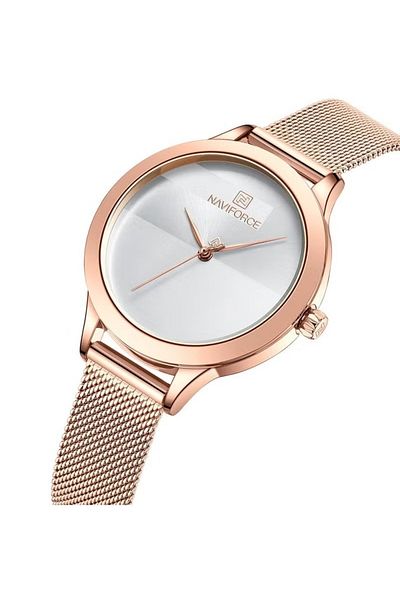 Naviforce Elegant Women's Quartz Watch Stylish Round Dial with Minimalist Design Stainless Steel Mesh Strap