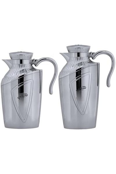 ALSAIF 2-Pieces Coffee and Tea Vacuum Flask, leak-proof and keeps drinks hot, 1Liter/ 0.7Liter, Chro