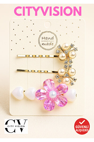 cityvision مجموعة من 3 دبابيس شعر أنيقة بتصميم اللؤلؤ والزهور مع أحجار كريمة ...