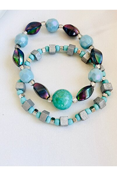 COCOSH TAKI سوار متعدد الألوان مطرز باللون الفضي باللون الفيروزي