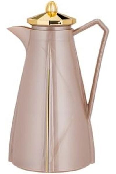 ALSAIF Coffee and Tea Vacuum Flask, leak-proof and keeps drinks hot, 1 Liter, Brown/Gold