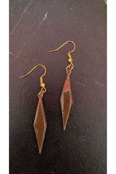 MISS GOLDEN Brown Gold Colored Large Tile Shape Gold Accessory Dangle Epoxy Earrings Gift