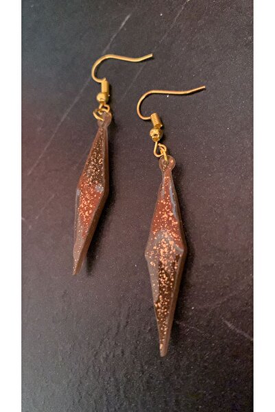 MISS GOLDEN Brown Gold Colored Large Tile Shape Gold Accessory Dangle Epoxy Earrings Gift