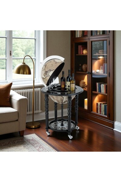 Zoffoli Retro Ayaklı Dünya Bar – Siyah Haritalı Büyük Boy Mini Bar (58x58x93 ...