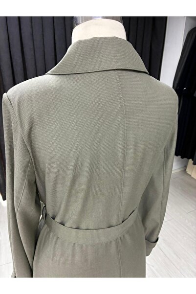 Zühre Kruvaze Yaka Kemerli Çağla Yeşili Pardesü 13787