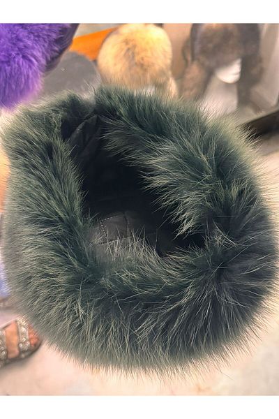 hoaryage Unisex Genuine Mink Leather Genuine Wolf Hip Scarf Hat