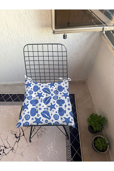 yok yok evim eve dair her şey 9-Piece Sea Themed Patterned Fluffy Living Room Balcony Garden Kitchen Chair Cushion