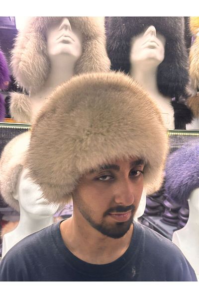 hoaryage Unisex Genuine Mink Leather Genuine Wolf Hip Scarf Hat