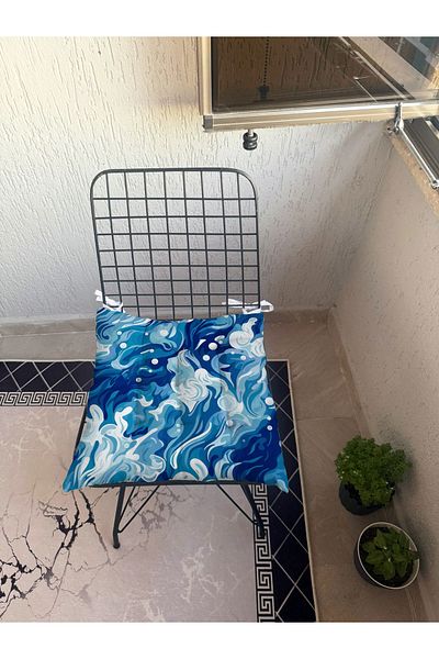 yok yok evim eve dair her şey 9-Piece Sea Themed Patterned Fluffy Living Room Balcony Garden Kitchen Chair Cushion