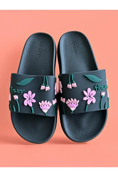 GEZER Black Flower Women's Daily Slippers
