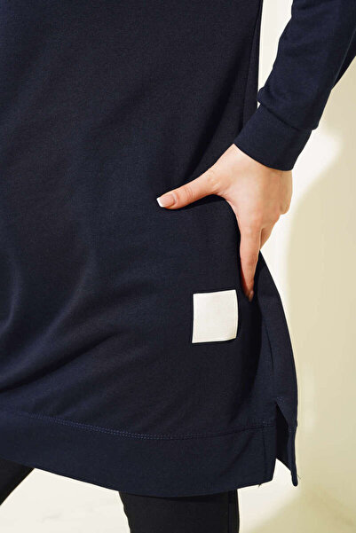 Smy moda Kadın Mevsimlik Bol Bisiklet Yaka Armalı Uzun Tesettür Tunik Uzun Spor Modeli Mevsimlik Tunik