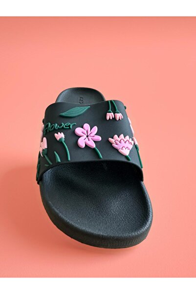 GEZER Black Flower Women's Daily Slippers