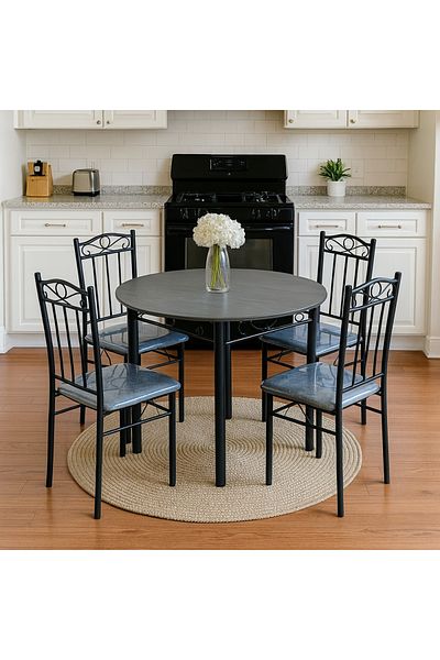 Kreslo Round dining table set with four chairs - Table height: 75 cm, Table diameter: 90 cm