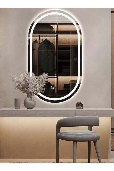 Taimi 80x50cm Oval Makeup Mirror with Front and Back LED Light, Makeup Mirror Suitable for Dressing Room