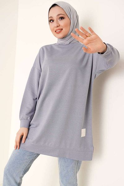 Smymoda Women's Seasonal Loose Crew Neck Embroidered Long Hijab Tunic Long Sports Model Seasonal Tunic