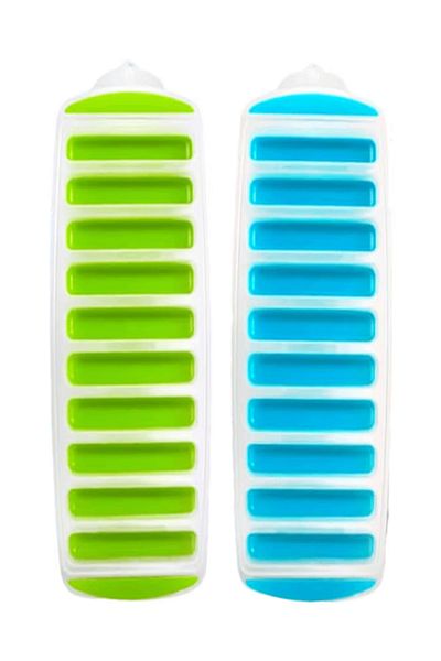 OEM Set of 2 ice lolly trays, 29.9 x 11.5 cm, silicone, green, blue
