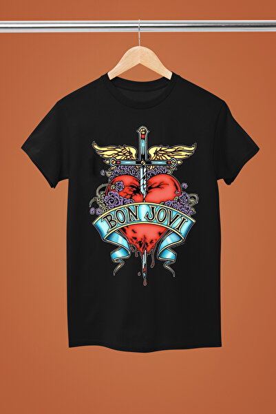 MAGORS تيشيرت روك من القطن بأكمام قصيرة وطبعة BON JOVI
