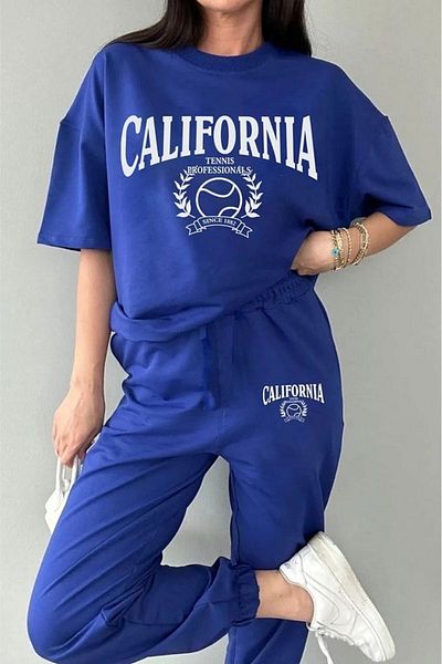 YUVEST Oversize Tennis Sweatpants and T-Shirt - Jogger T-Shirt Bottom Top Tracksuit Set Crew Neck