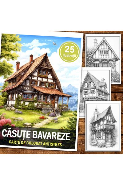 Legendary Gifts Anti-stress coloring book, 25 Bavarian Cottages illustrations, 56 pages