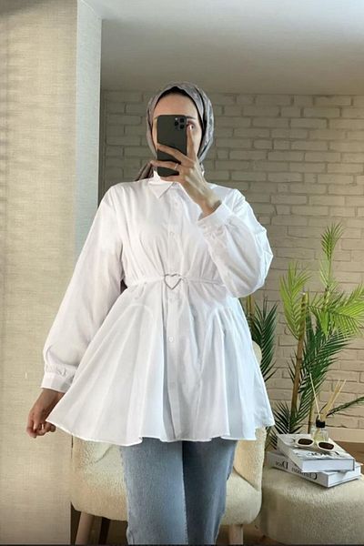 HİFADEN Γυναικείο πουκάμισο Hijab με λεπτομέρεια με αγκράφα στη μέση