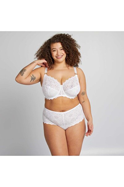 KIABI شورت داخلي من الألياف الدقيقة والدانتيل باللون الأبيض