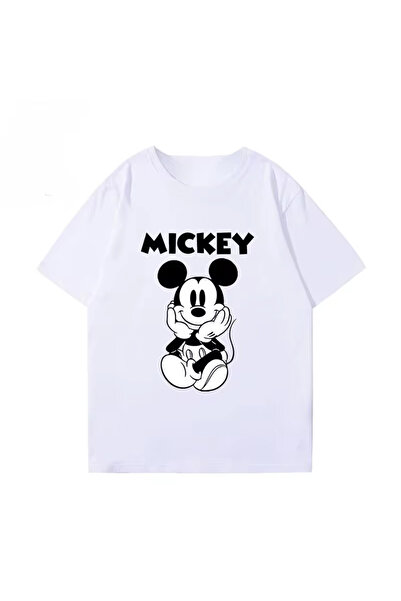 Unique Unisex Kadın Erkek Mickey Mous Özel Baskılı Oversize Pamuk Penye T-shi...