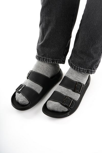Babetty Men's Daily Orthopedic Double Buckle Slippers Sea Beach Pool Hospital Work Slippers Anatomical