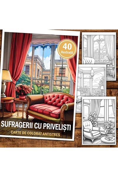 Legendary Gifts Anti-stress coloring book, 40 illustrations Living Rooms with Views, 86 pages