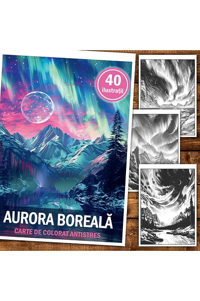 Legendary Gifts Anti-stress coloring book, 40 Aurora Borealis illustrations, 86 pages