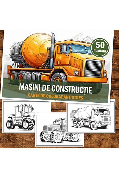 Legendary Gifts Mini coloring book, 50 Construction Machines illustrations, 106 pages