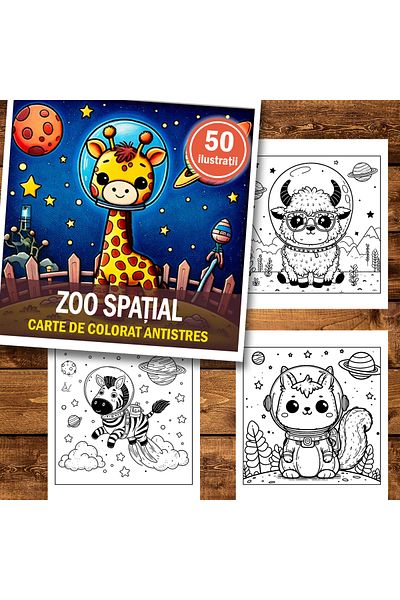 Legendary Gifts Mini coloring book for relaxation and anti-stress, 50 illustrations Zoo Spatial, 106 pages