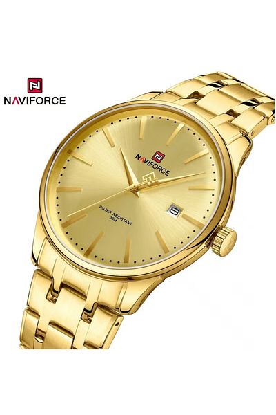 Naviforce Classic Stainless Steel Analog Wrist Watch for Men with Date Display Water Resistant Durable