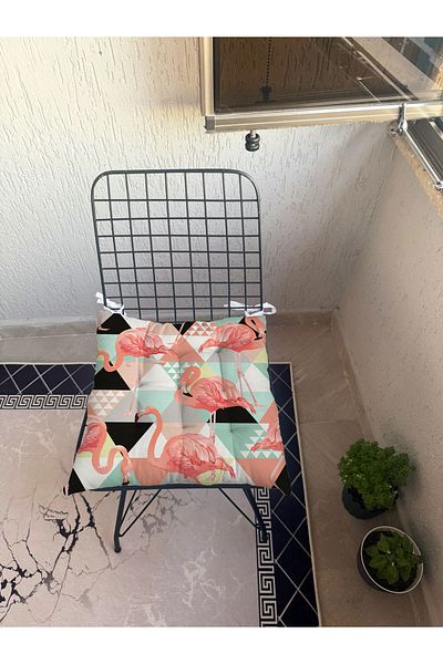 yok yok evim eve dair her şey 9 Puntal Flamingo Patterned Fluffy Living Room Balcony Garden Kitchen Chair Cushion