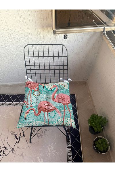 yok yok evim eve dair her şey 9 Puntal Flamingo Patterned Fluffy Living Room Balcony Garden Kitchen Chair Cushion