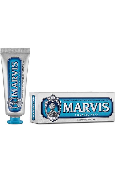 Marvis Aquatic Mint Travel Size Toothpaste, 25 ml, Sensational Flavoured Toothpaste Helps Remove Pla