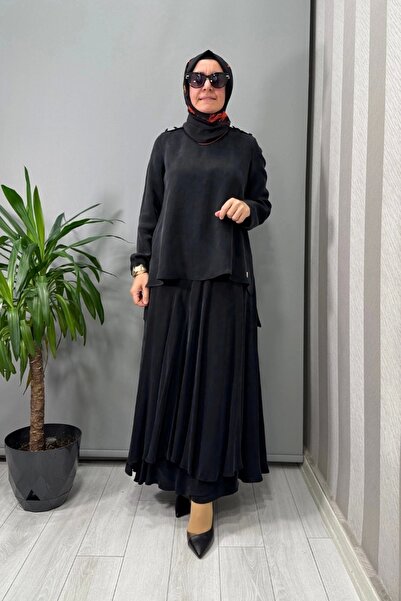 MISS DALIDA Shoulder Button Detailed Blouse Black T25Y-6067