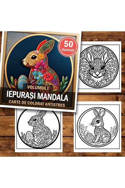 Legendary Gifts Mini coloring book, 50 illustrations Easter Bunnies Mandala, 106 pages
