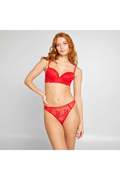 KIABI Embroidered mesh tanga briefs RED
