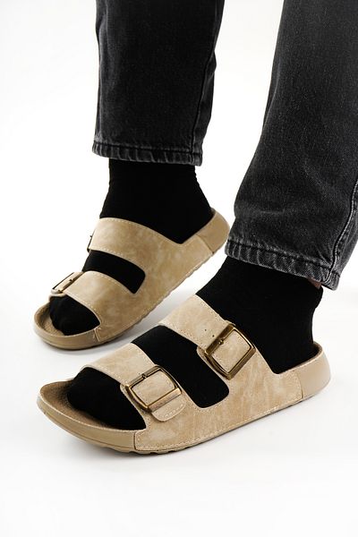 Babetty Men's Daily Orthopedic Double Buckle Slippers Sea Beach Pool Hospital Work Slippers Anatomical