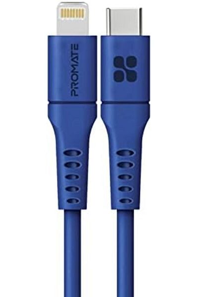 Promate USB-C to Lightning Cable, Fast-Charging 20W Power, Type-C to Lightning Soft Silicone Cord wi