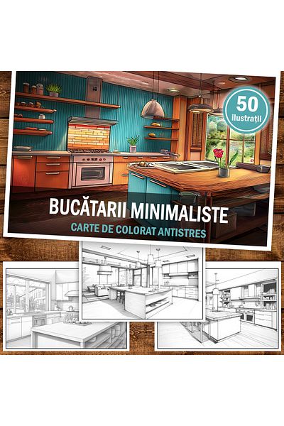 Legendary Gifts Anti-stress coloring book, 50 Minimalist Kitchens illustrations, 106 pages